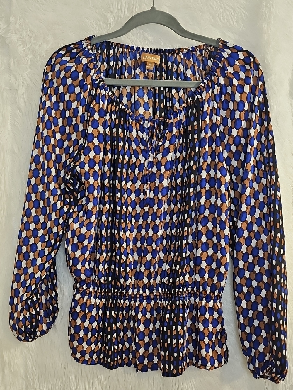 Laila Joy Blue & Brown Printed Peasant Blouse